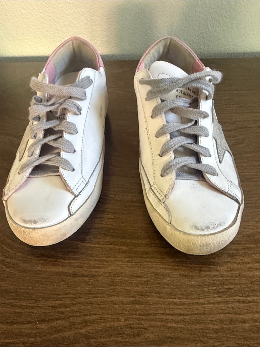 Golden Goose GGOB SSTAR White Leather Sneakers with Pink Trim and Gray Star - Picture 4 of 6